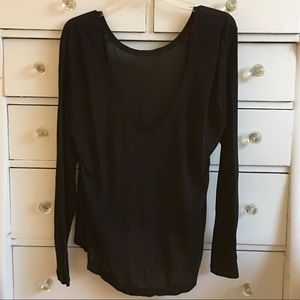 Black DEEP V neck sheer  long sleeve shirt